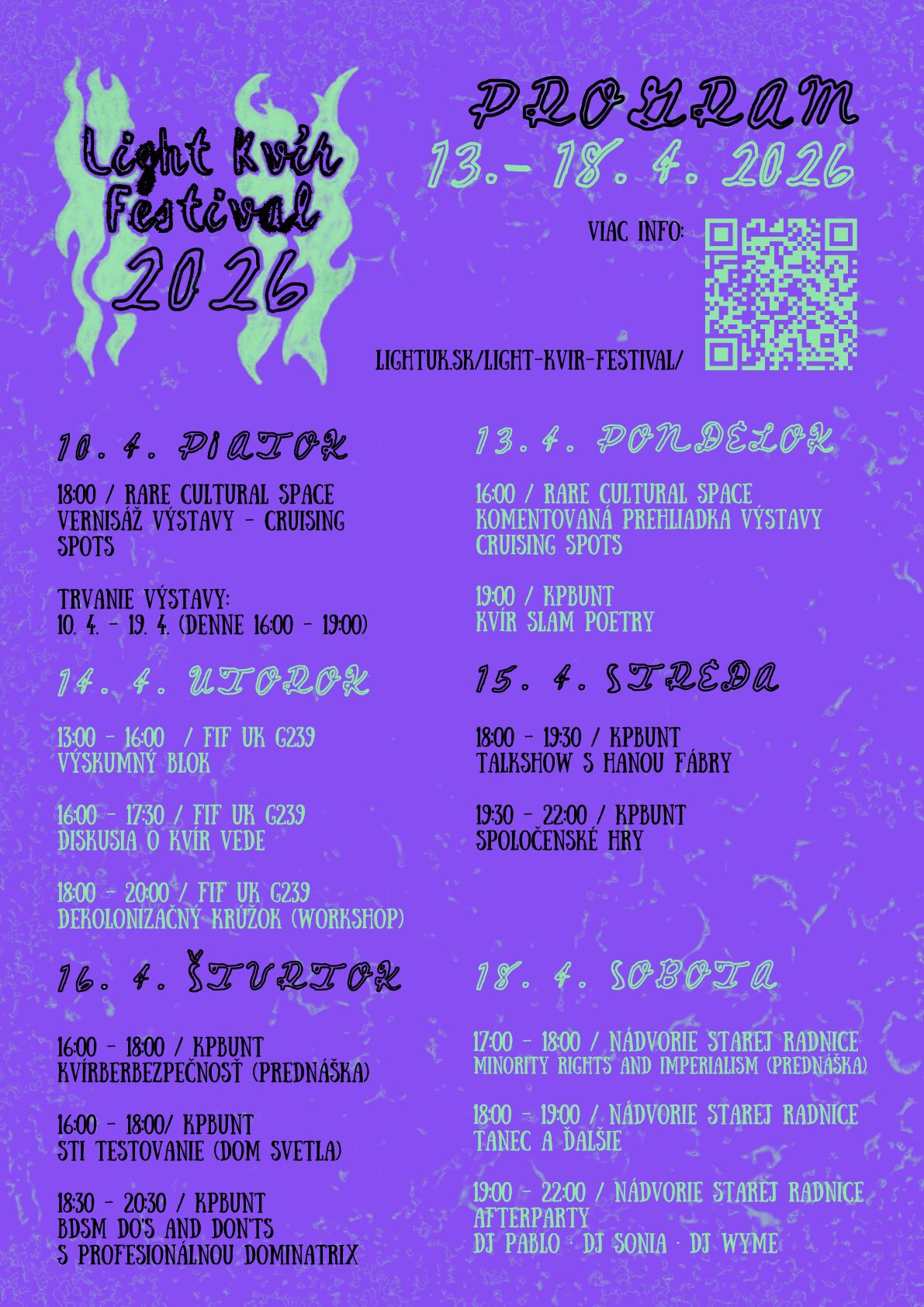 Plagát s obsahom programu a QR kódom na túto stránku